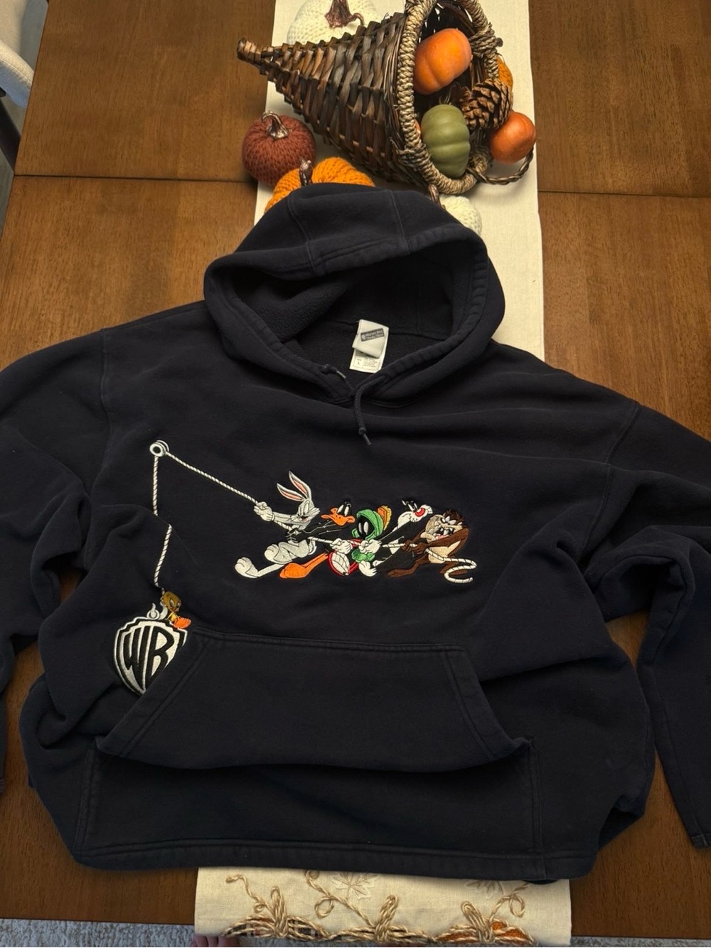 Vintage 1999 Warner Bros. Dark Blue Looney Tunes Pullover Hoodie